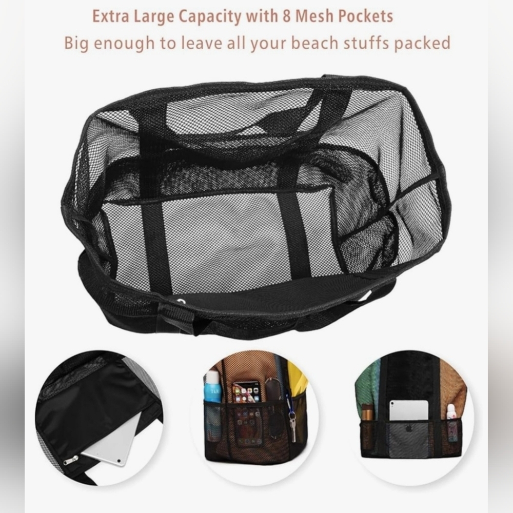 Black Mesh Beach Bag Tote. New With Out Tags. - Picture 2 of 8